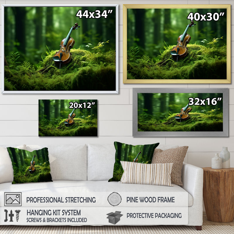 «Violin Verdure In The Forest IV», reproduction sur toile, Cadre simple noir, H 34 po x l 44 po x P 1,5 po