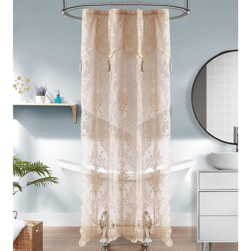 Rideau de douche en dentelle Cherrilyn, 72" H x 72" W, Floral 2, Lin doré