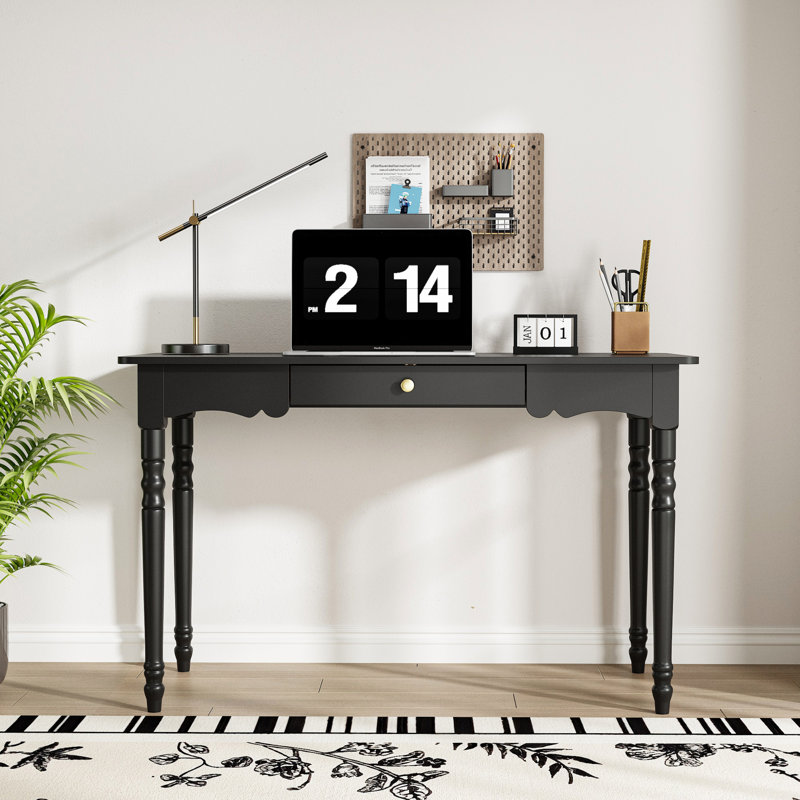 Modern Black Computer Writing Desk With 1 Drawer For Home Office