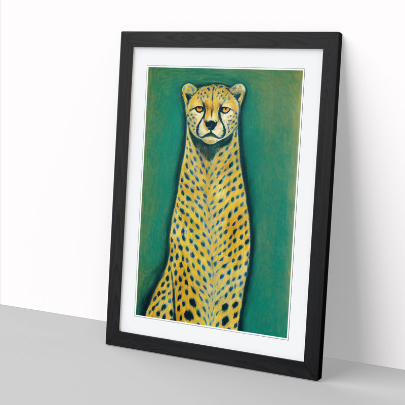 Cheetah Portrait Painting - Picture Frame Print, 34cm H x 25cm W, Walnut Framed