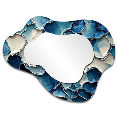 White And Blue Fragmented Silence Of Perception I - Abstract Collages Cloud Decorative Wall Mirror, Modern Vanity Mirror, Printed on Metal