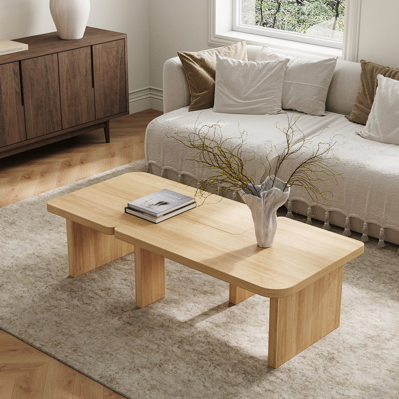 Table basse en bois, table de salon carrée moderne Mid Century, forme ajustable libre, 2 pièces, Bois jaune clair