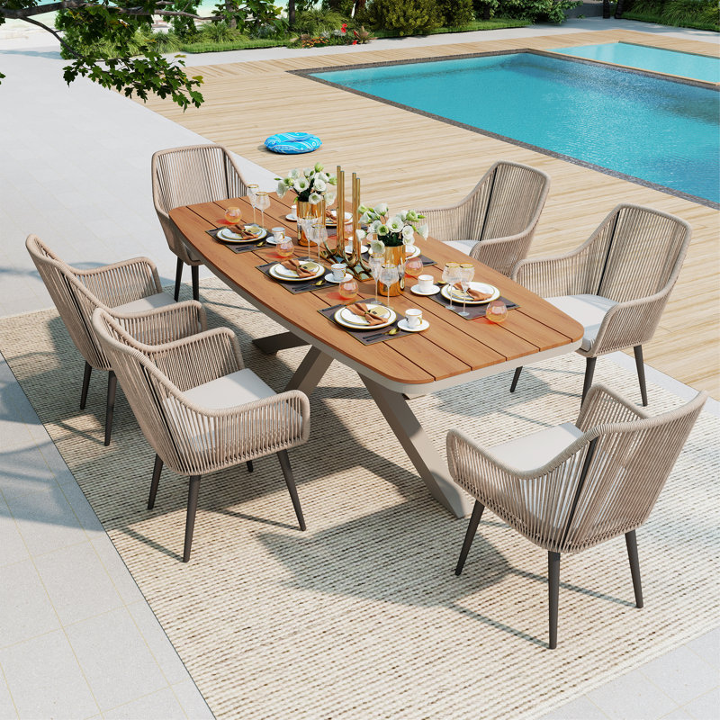 Outdoor 6-person Dining Set With Cushions, Cream, Beige/Brown