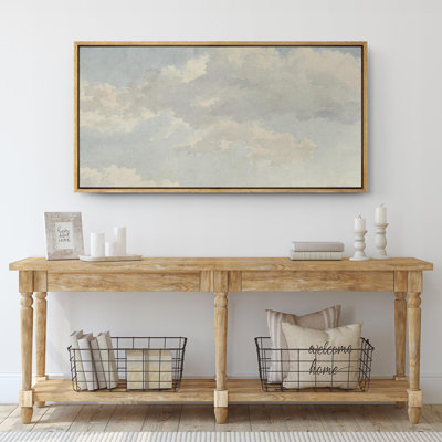 «Greenish Grey Clouds Minimal Modern Relax Calm Extra Large», reproduction d'art sur toile encadrée