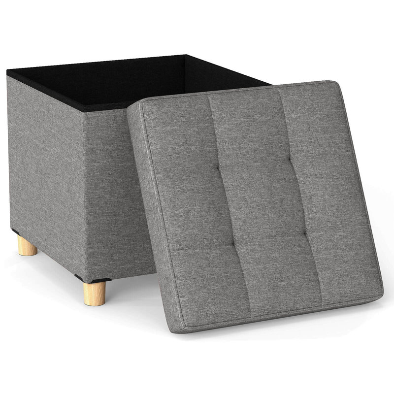 1 PCS 18 Inches Ottoman with Storage,Tray & Rubber Wood Legs for Small Space Living Room Gray