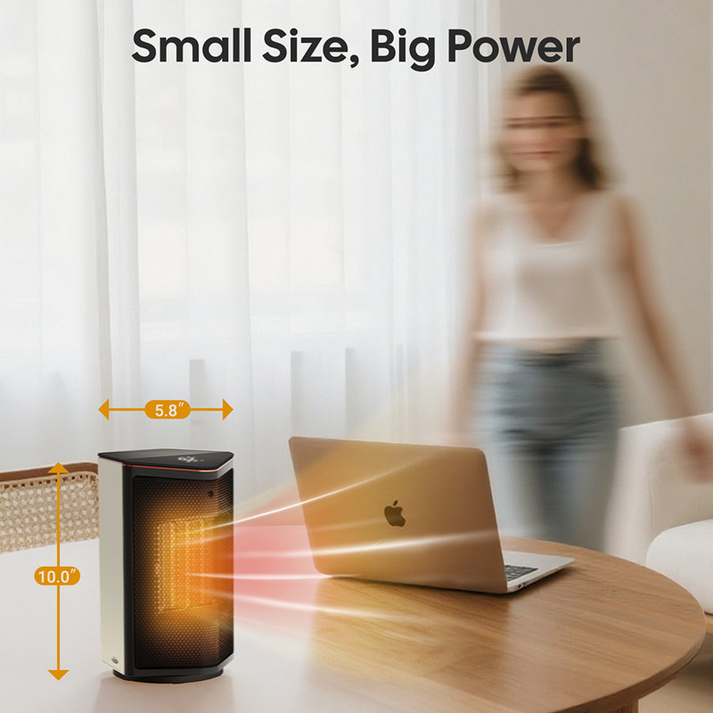 Chaufferette à air pulsé en céramique 1500W avec thermostat, oscillation à 70 °, 3 modes de chauffage, minuterie 12H, petit radiateur blanc pour bureau de chambre