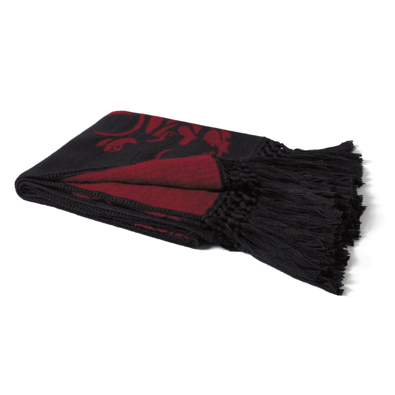 Jeté tissé Vines Baby Alpaca, Noir / Framboise