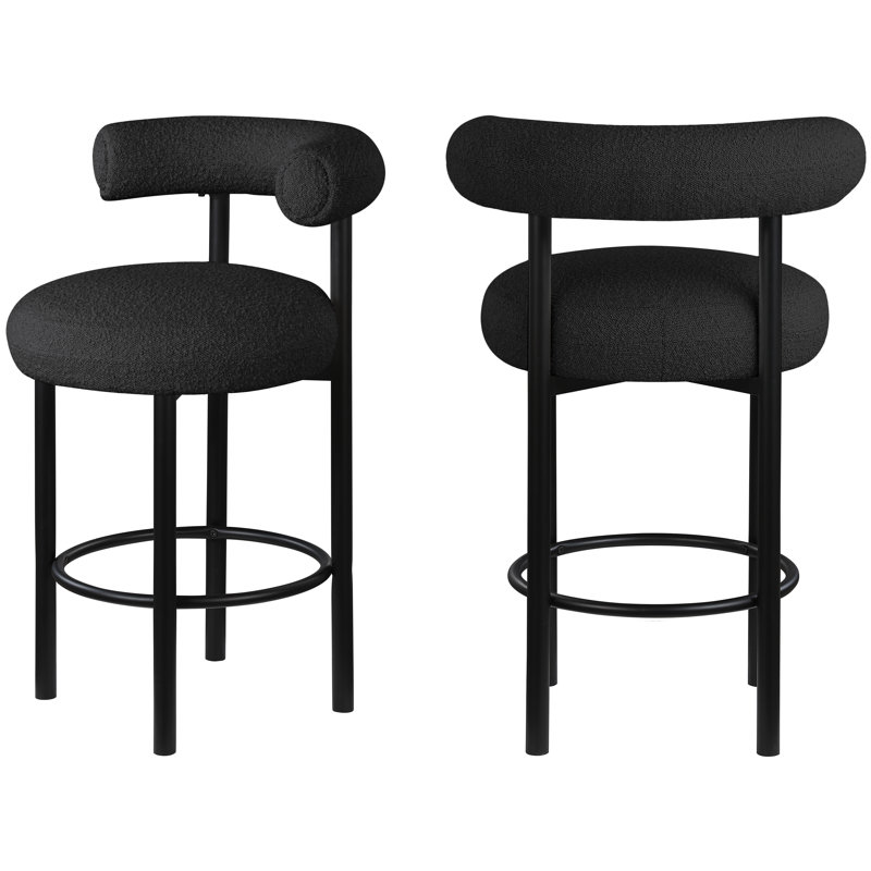 Bordeaux 26.5" Counter Stool, Black Boucle Fabric