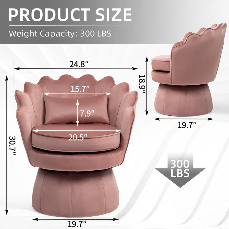 Fauteuil d'appoint rembourré et pivotant en velours, Velours rose