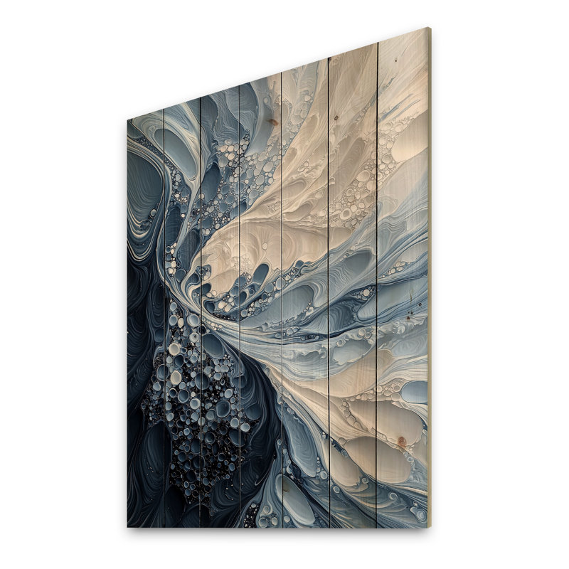 «Abstract Sea Breeze Waves II» - art mural en bois côtier sur bois de pin naturel, 20" H x 10" W