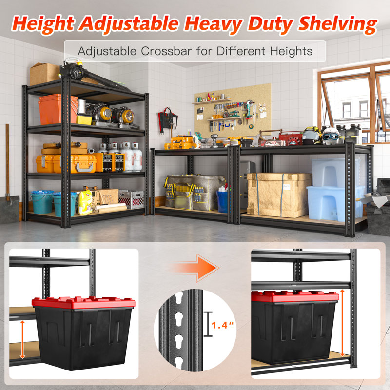 Meaghann Metal Height -Adjustable Shelving Unit, Heavy Duty Boltless Storage Shelves, 60" H x 35.5" W x 17.7" D