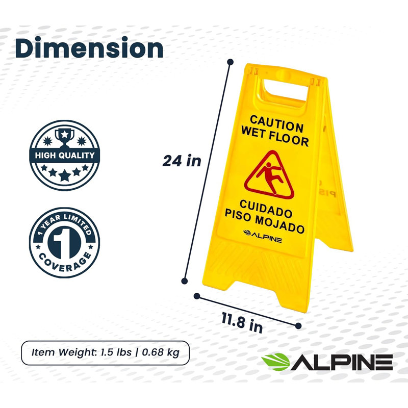 Yellow Bilingual Plastic Caution Wet Floor Sign Set