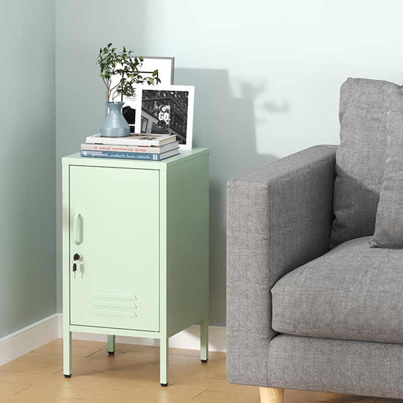 Metal Locker End Table - Modern Minimalist Side Table with 2 Adjustable Shelves, Anti-Tilt Design - Multi-Functional Storage Cabinet for Living Room & Bedroom (27.55" H x 13.78" W x 14.96" D)