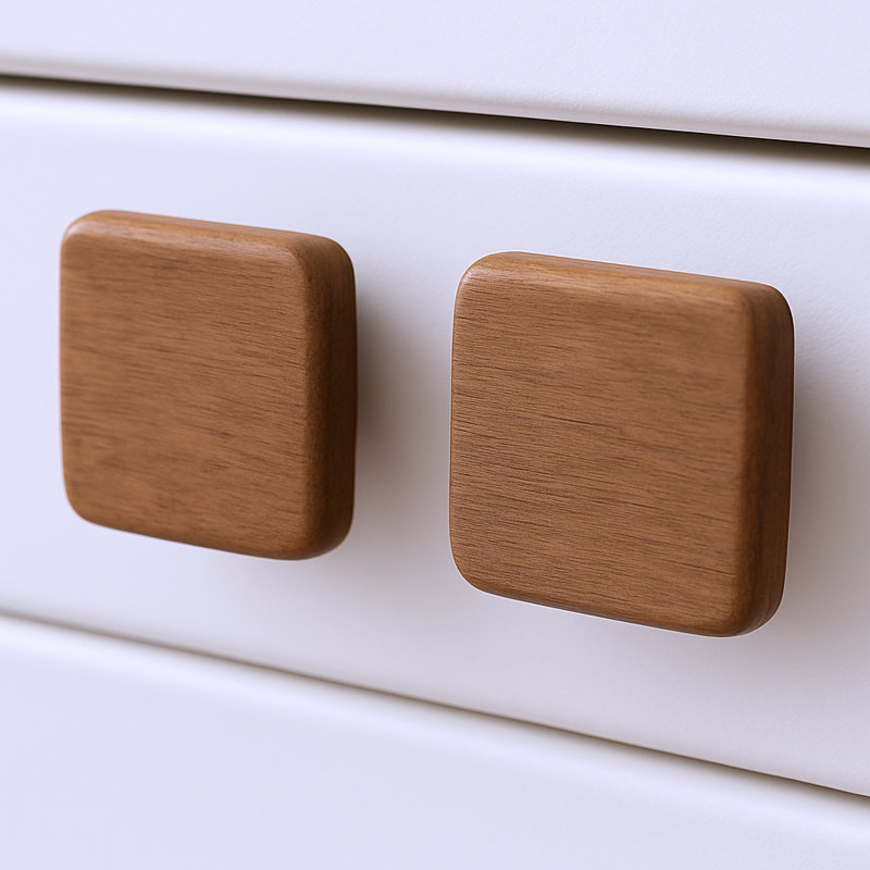 Ensemble de deux poignées de tiroir carrées en bois brun