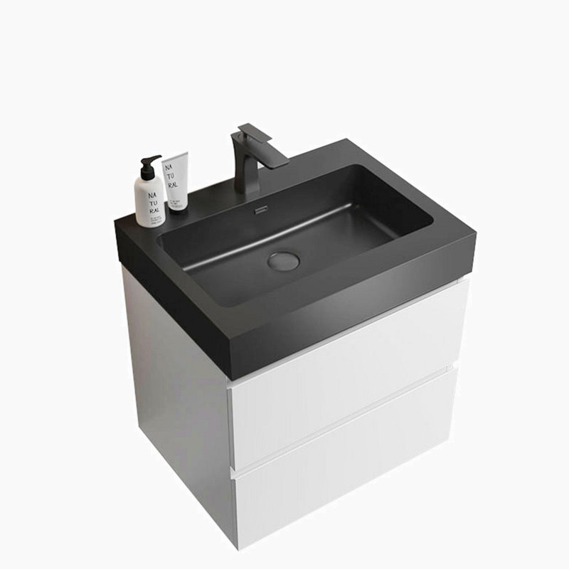 24'' Single Bathroom Vanity with Solid Surface Top, White, Black