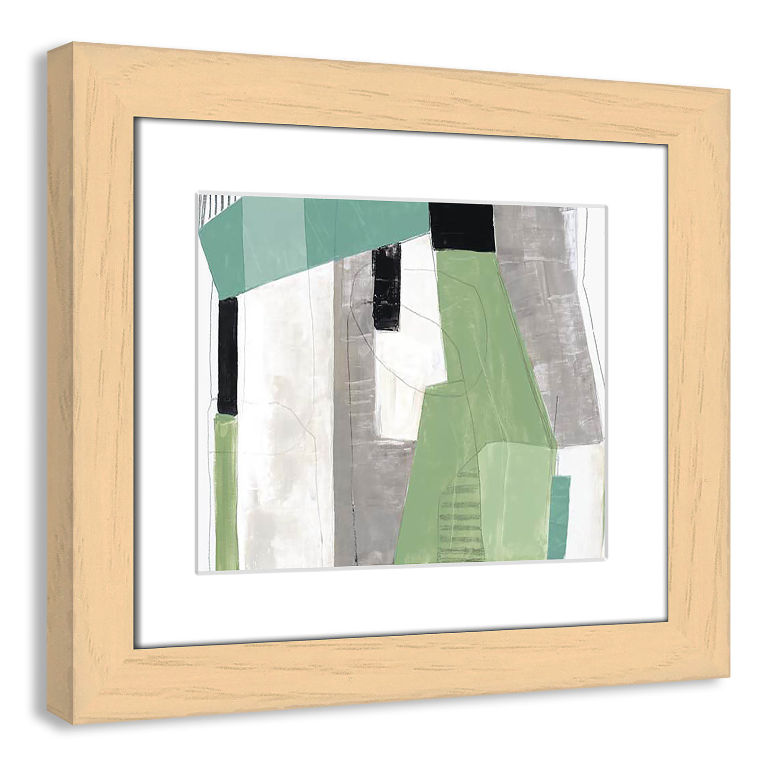Evergreen Essence Print, 14.5" H x 16.5" W x 1.25" D, Natural Cube Frame - Matted Fine Art Paper Print, White