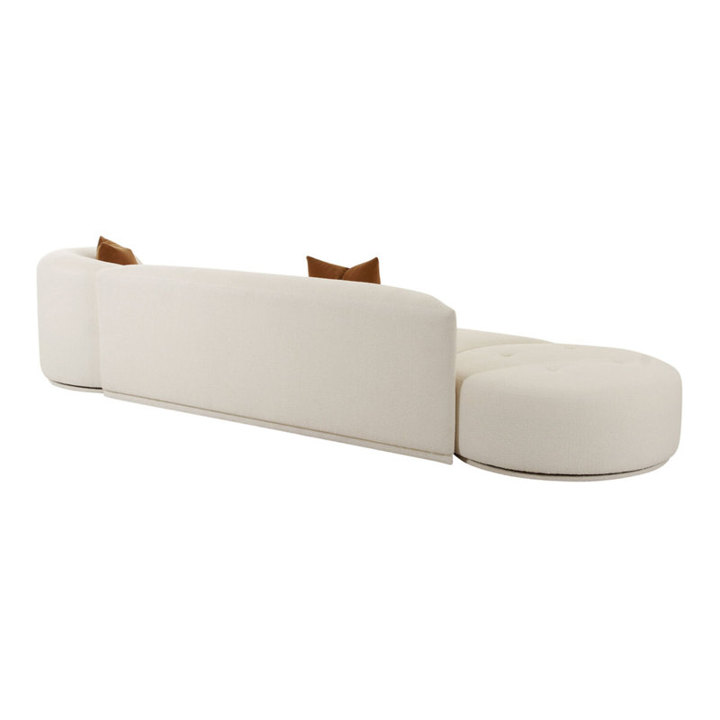 144'' Cream Boucle Velvet 3-Piece Sofa with Ottoman