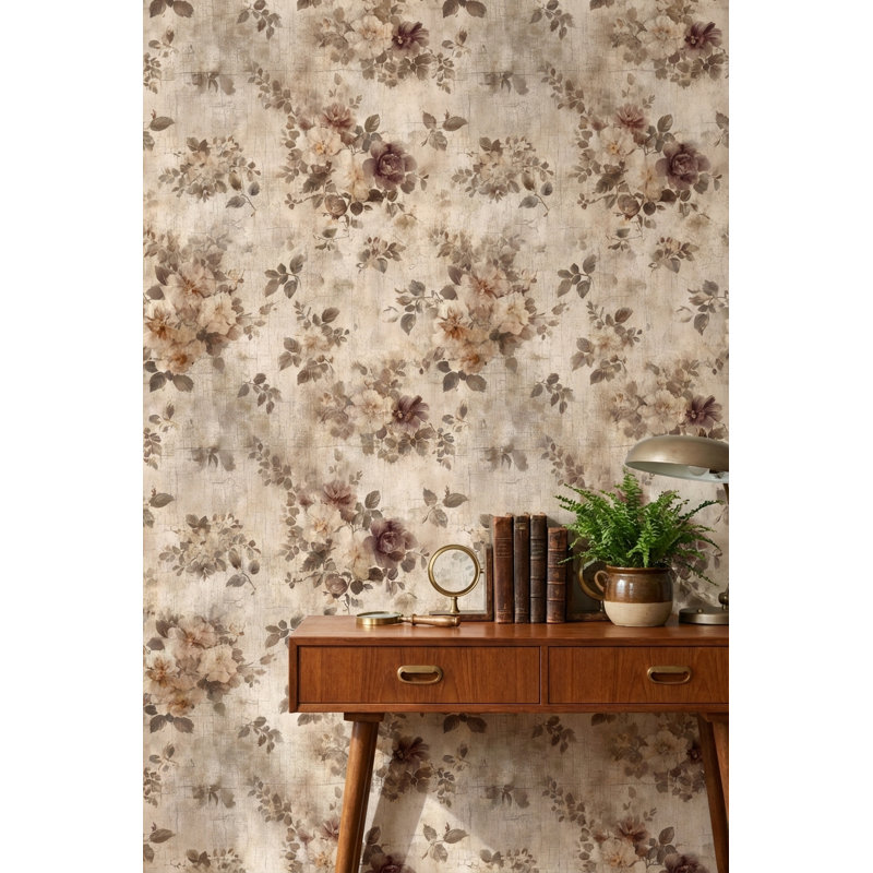 Papier peint floral traditionnel double rouleau texturé amovible