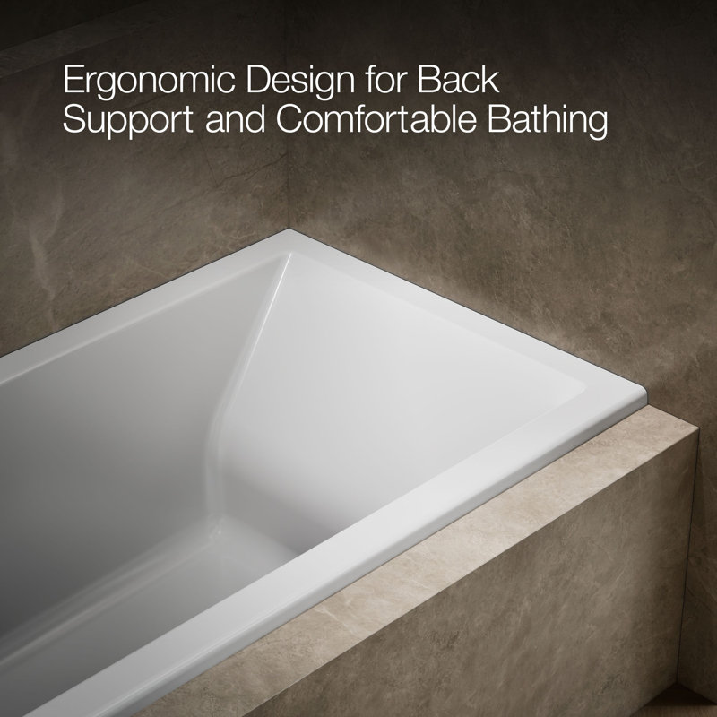 Underscore 60" x 30" Drop In Soaking Acrylic Bathtub, White, Left
