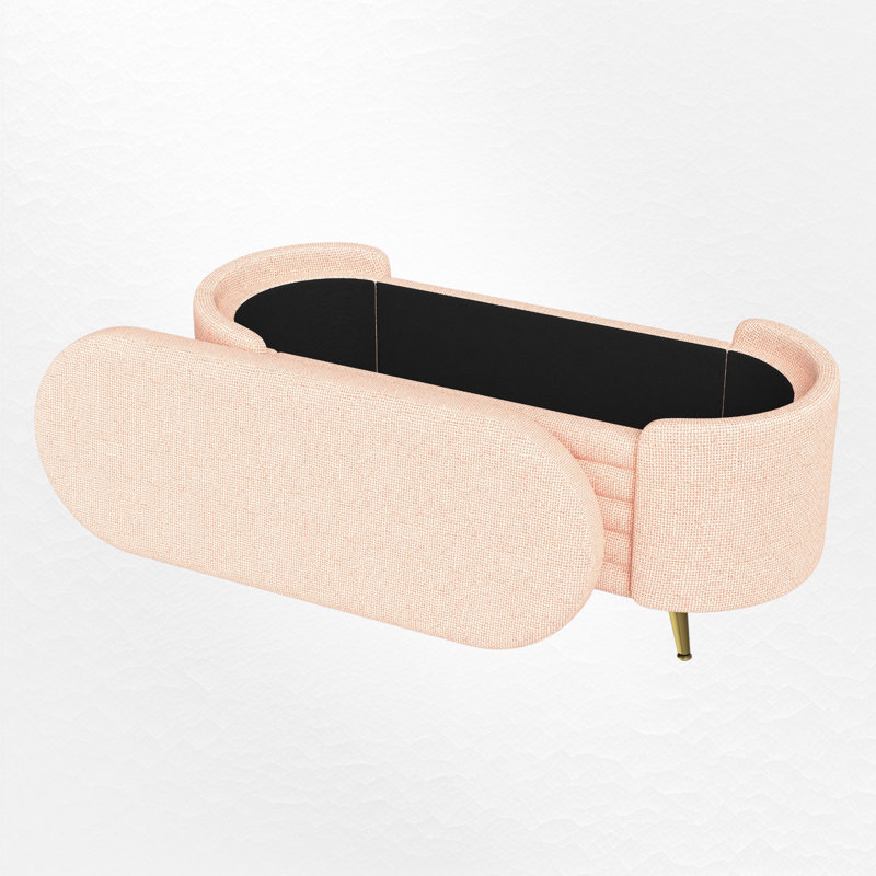 Curved Upholstered Storage Bench – Gold Metal Legs, Modern Oval Design, Pink