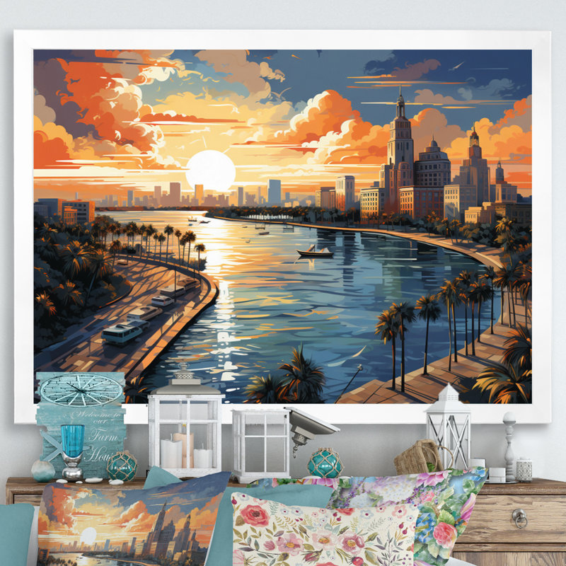 Sunshines State Miami II, H 16 po x l 32 po x P 1 po, Cadre photo blanc
