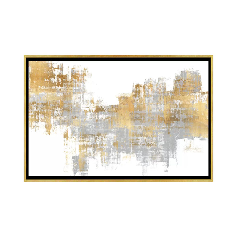 Dynamic Gold On Grey I by Alex Wise - Painting, 40" H x 60" W x 1.5" D, No Mat, Gold Framed Canvas