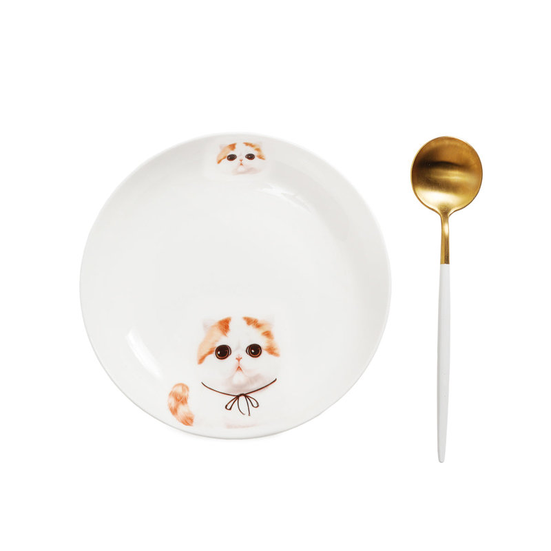 Ensemble de 8 assiettes en porcelaine à imprimé latéral - Exotic Shorthair
