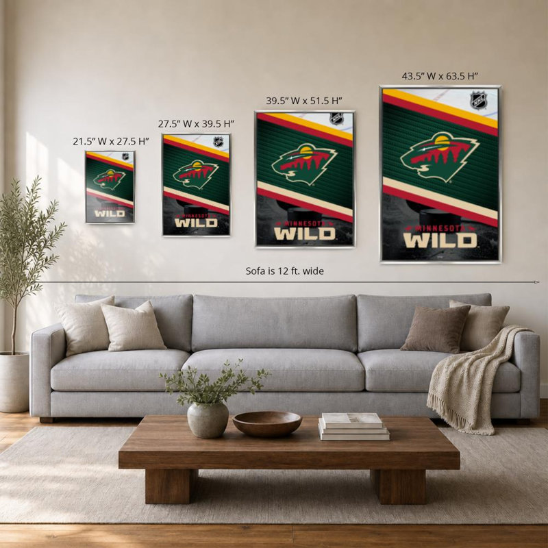 Art mural Minnesota Wild NHL, H 36 po x l 24 po, Cadre flottant biseauté, Silver
