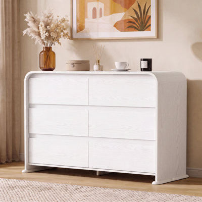 Commode à 6 tiroirs de 40 cm de large pour chambre à coucher, meuble de rangement en bois, commode moderne avec large plateau pour téléviseur et décoration, conception anti-basculement, glissières métalliques lisses — Blanc
