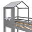 Lit superposé simple au-dessus d'un lit simple en bois avec toit, fenêtre, garde-corps et échelle (blanc)-183282572