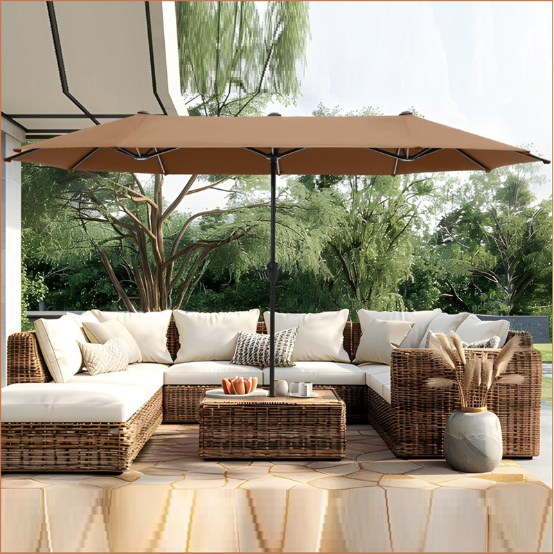 Grand parasol 13 pi pour terrasse - Parasol rectangulaire double face pour marché extérieur, protection UV, cadre robuste, facile à ouvrir et à fermer, résistant au vent