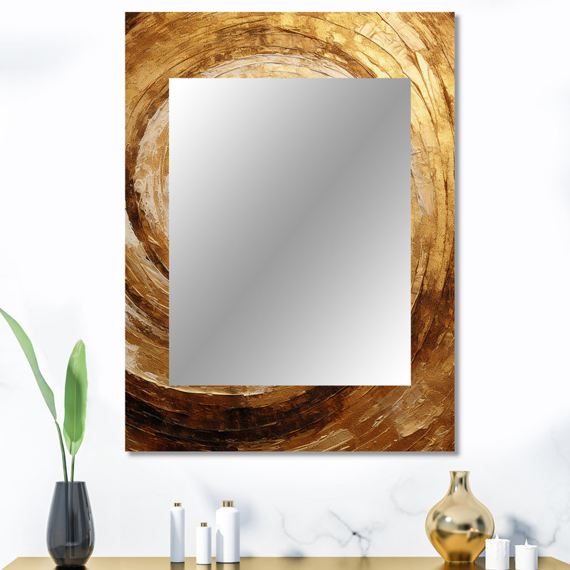 Brown Gilded Mocha Spiral II - Abstract Spirals Mirror, Modern Unique Wall Mirror, Printed Metal Art, 40" x 30"
