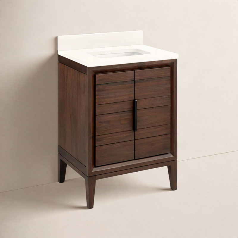 24" Aliso Single Bathroom Vanity Set with Rectangular Undermount Sink, Arctic White Quartz, Java, No Faucet Hole