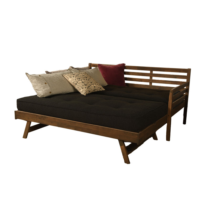 Alhamdi Boho Daybed and Pop-Up Bed with Mattresses, Rustic Walnut, Canton Black