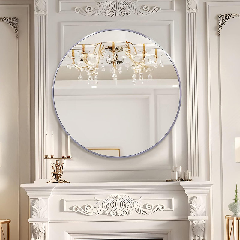 Miroir mural pour salle de bain, 32 po x 32 po, Argent argent