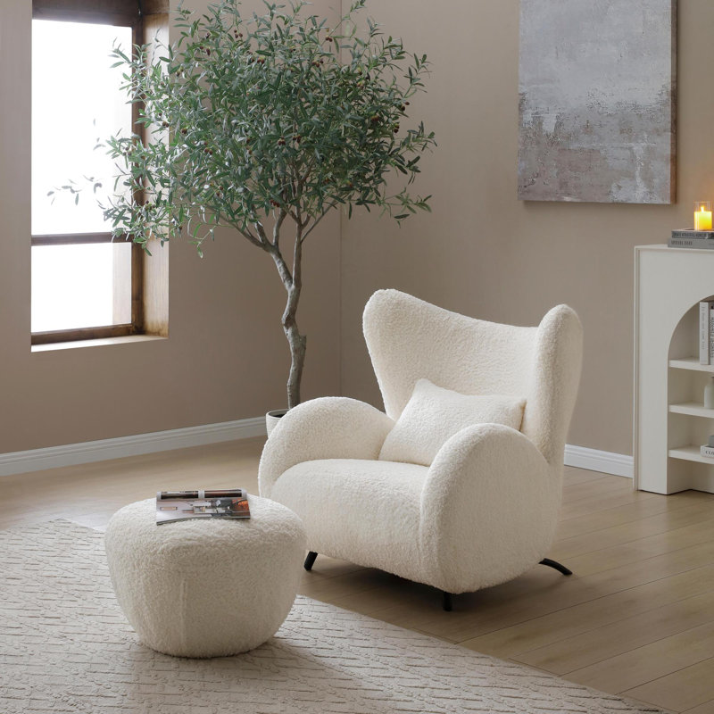 Chaises d'appoint confortables, ensemble moderne en bois massif en tissu Teddy pour la maison