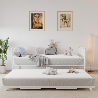 Lit de jour avec lit gigogne, lit de jour simple en métal robuste avec tête de lit élégante, lit gigogne simple à hauteur réglable, plateforme à lattes en acier robuste pour le salon, la chambre à coucher et la chambre d'amis