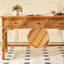Bureau rectangulaire brun en bois massif + rotin avec 3 tiroirs-843570441
