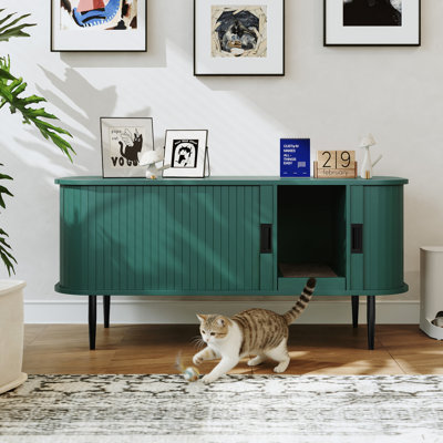 Cat Litter Box Enclosure With Cat Litter Collector Indoor Large Cat House Cabinet Side Table TV Stand