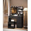 Dressing Table with 3-Colour LED Adjustable Brightness, Vanity Table with Plug and Large Mirror, Stool and Hairdryer Holder, Muti-Drawer Dressing Table, 6 Open Storage Areas,-1207974950