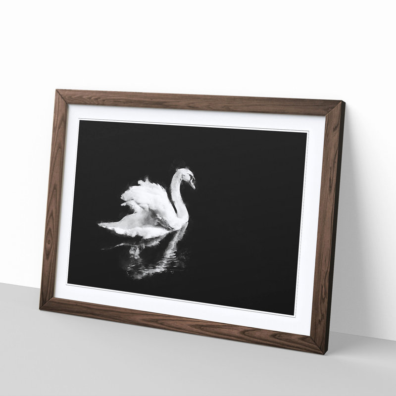 Swan - Picture Frame Painting Print, Walnut Framed, 62cm H x 87cm W x 2cm D