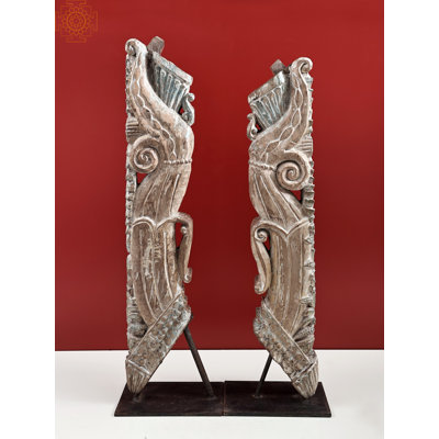  33" Wood Carved Architectural Bracket Pair - Handmade Wall Accent