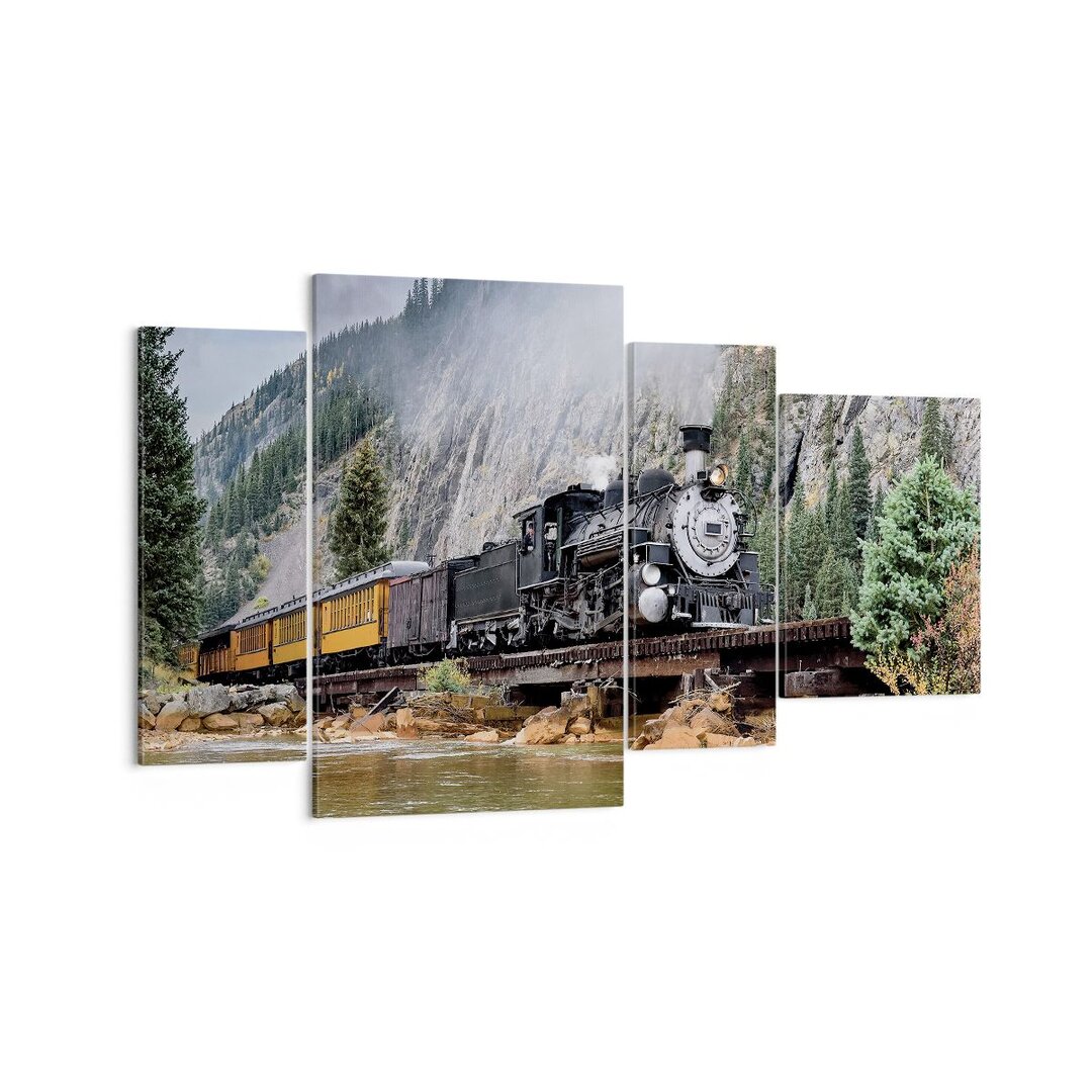 4-tlg. Leinwandbilder-Set Old Locomotive Mountains