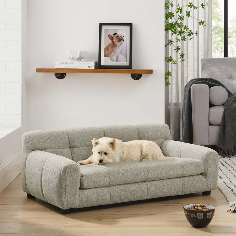38” Wide Upholstered Dog Sofa Bed with Armrests, 14.5" H x 38" W x 22" D, Beige