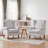 Light Beige Upholstered Wingback Accent Chair with Round Rubberwood Side Table-1189903682