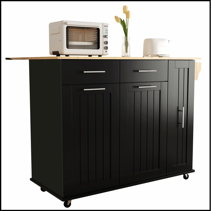 Îlot de cuisine polyvalent avec abattant, armoire coulissante à 3 niveaux et roulettes pour un rangement et une mobilité accrus