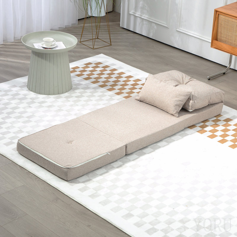 Fauteuil convertible convertible, canapé paresseux, canapé-lit pliant rembourré avec dossier réglable, structure en métal et coussins pour le salon, la chambre à coucher, beige