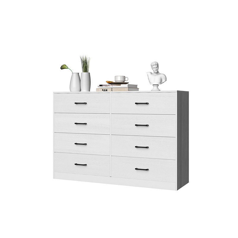 Meinou 8-Drawer Double Dresser with Fabric Drawers, White