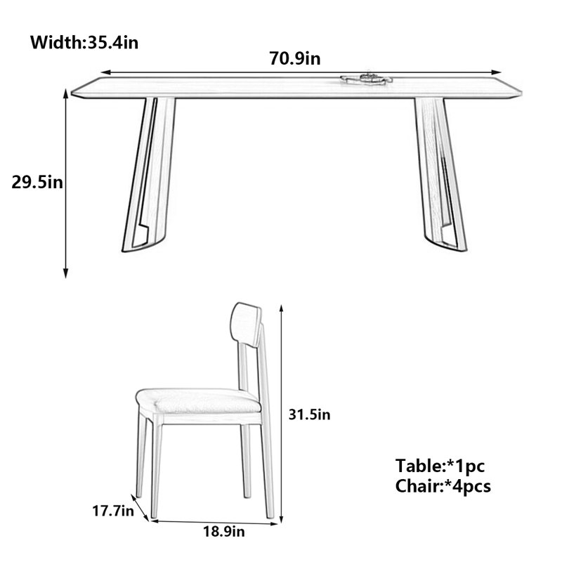 Table de salle à manger Nordic, H 29,5 po x L 70,9 po x l 35,4 po