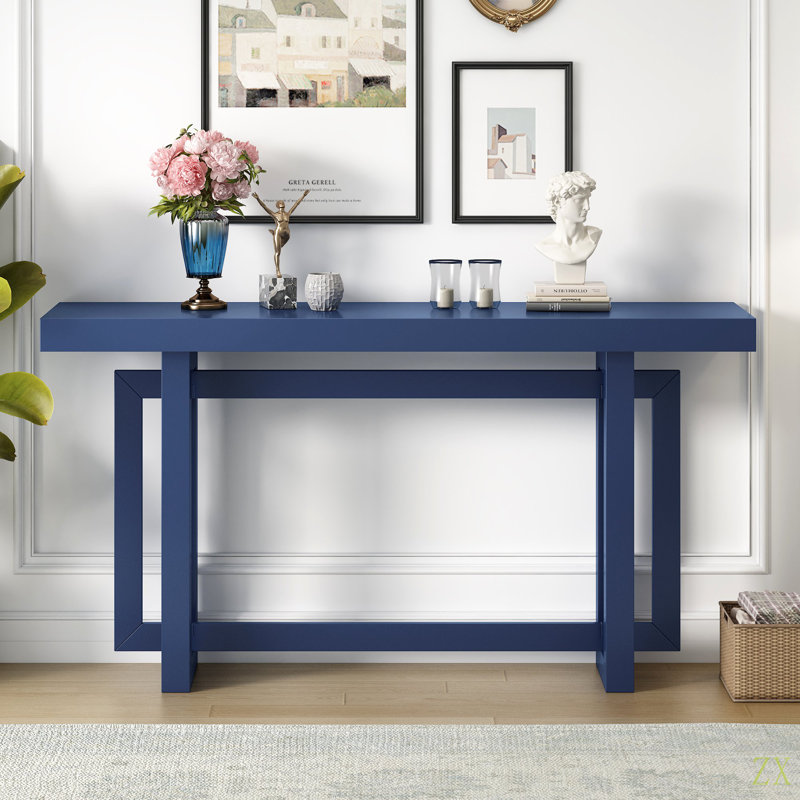 59.1'' Painted Entryway Table With Pine Veneer,Unique Triple Recgle Design Console Table With Thick Pine Wood Legs,Extra Long Sofa Table Versatile For Hallway, Living Room,Kitchen